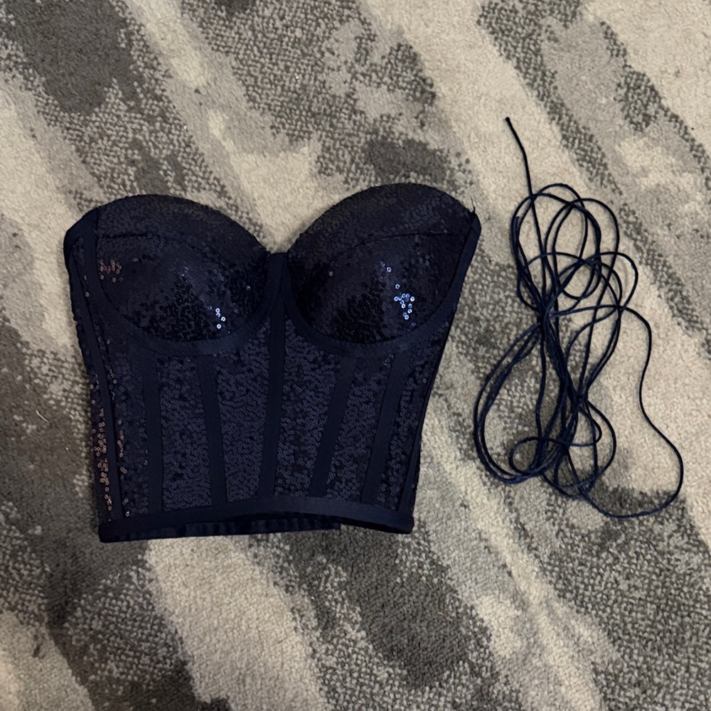 NWOT Sequin Navy Bustier Top